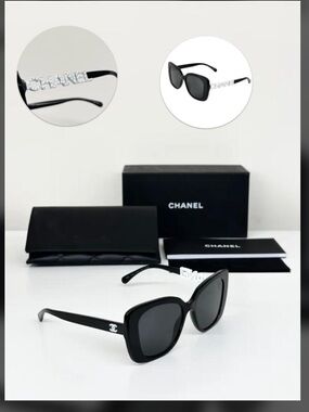 CHANEL Black Oversized Square Sunglasses with Logo Temples